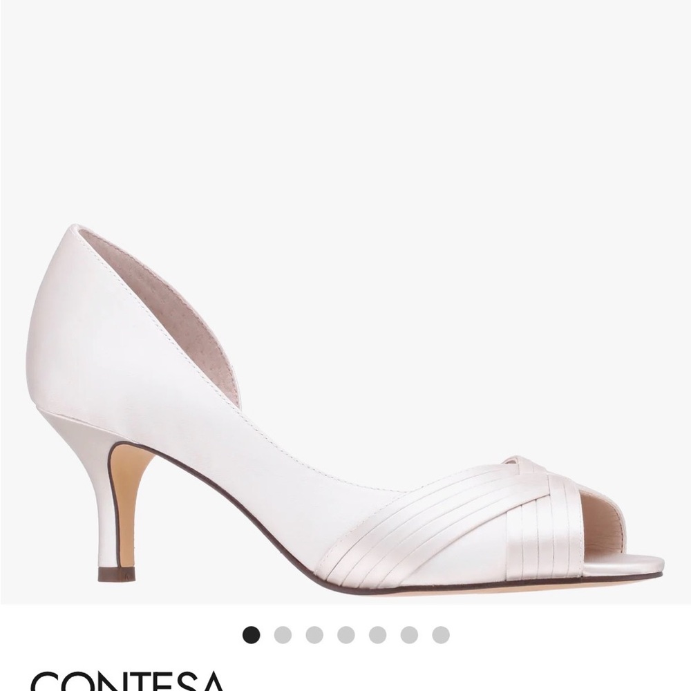Nina Ivory Satin Peep-Toe D'Orsay Kitten Heel